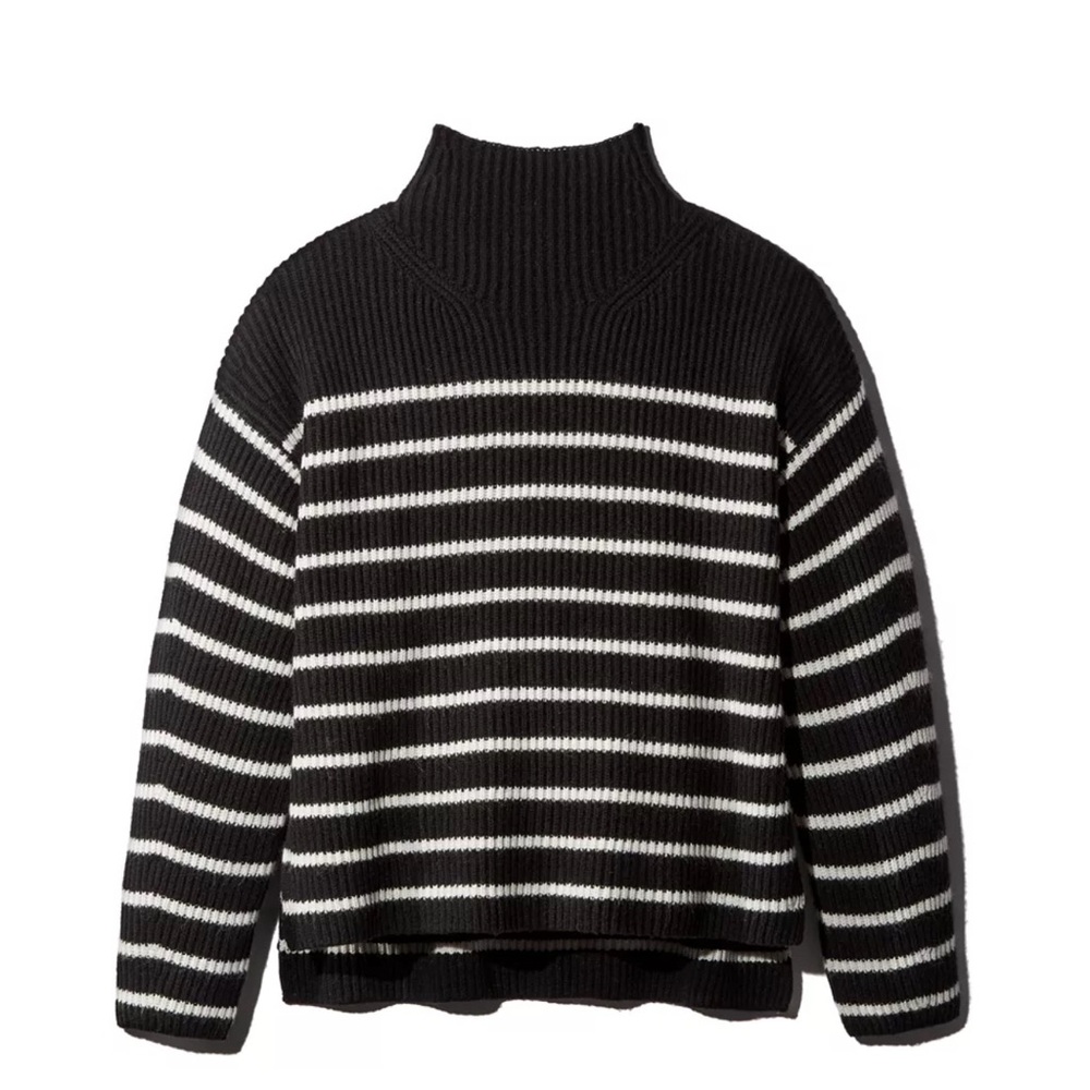 All Saints Black and White Striped Turtleneck Sweater